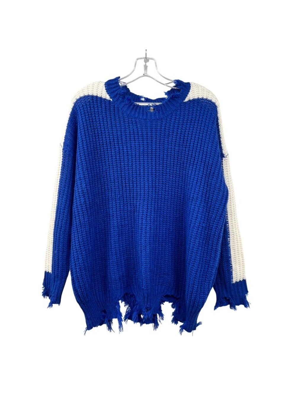 Main Strip Womens Loose Knit Sweater Distressed Blue/White Size Small
